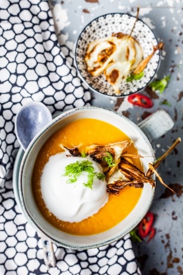 Melonen- Karotten- Suppe mit Chili-Schaum und knusprigem Fenchel ...