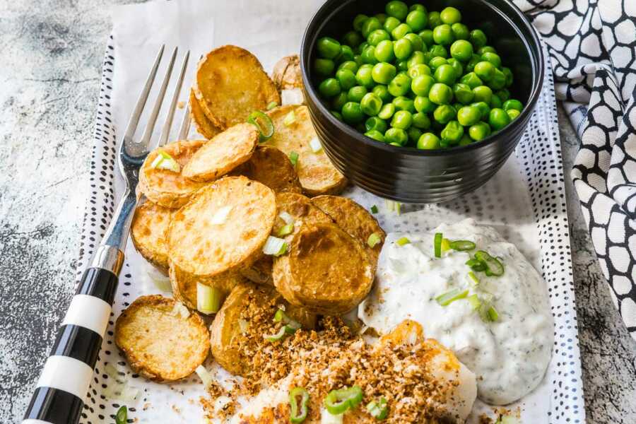 Fish and Chips light mit Erbsen und Quark-Remoulade 550 Kalorien | FoxyFood.de