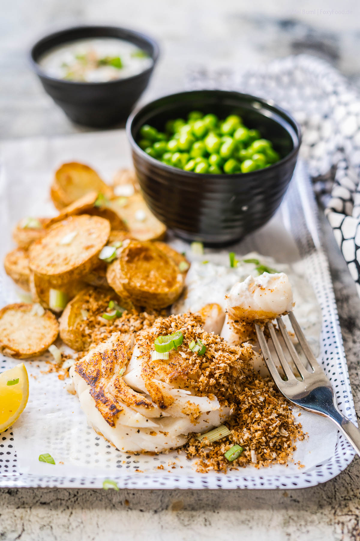 Fish and Chips light mit Erbsen und Quark-Remoulade 550 Kalorien | FoxyFood.de